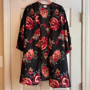 Kaileigh Large Black Floral Open Front Kimono Cardigan